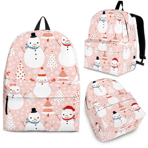 Cute Snowman Christmas Tree Snowpink Background Backpack