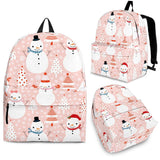 Cute Snowman Christmas Tree Snowpink Background Backpack