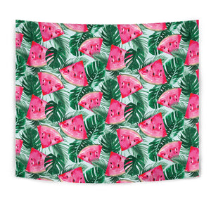 Watermelons Tropical Palm Leaves Pattern Wall Tapestry