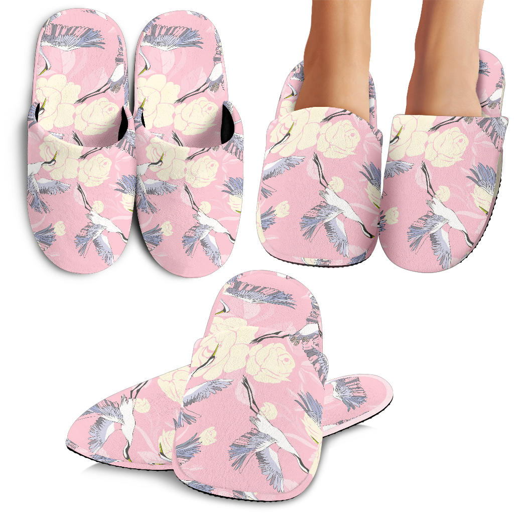 Japanese Crane Rose Pattern Slippers