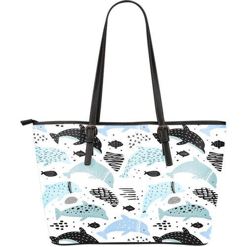 Cute Dolphins Childish Style Pattern Large Leather Tote Bag