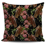 Horse Head Wild Roses Pattern Pillow Cover
