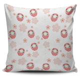 Daruma Japanese Wooden Doll Cherry Blossom Flower Pattern Pillow Cover