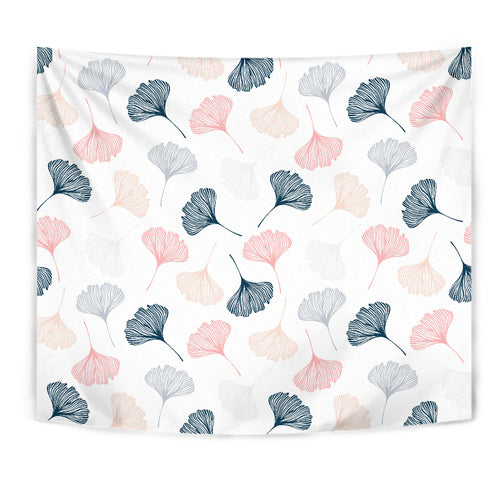 Black Gray Cream Coral Ginkgo Leaves Pattern Wall Tapestry
