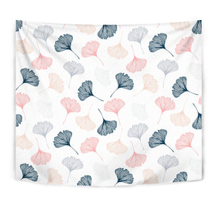 Black Gray Cream Coral Ginkgo Leaves Pattern Wall Tapestry