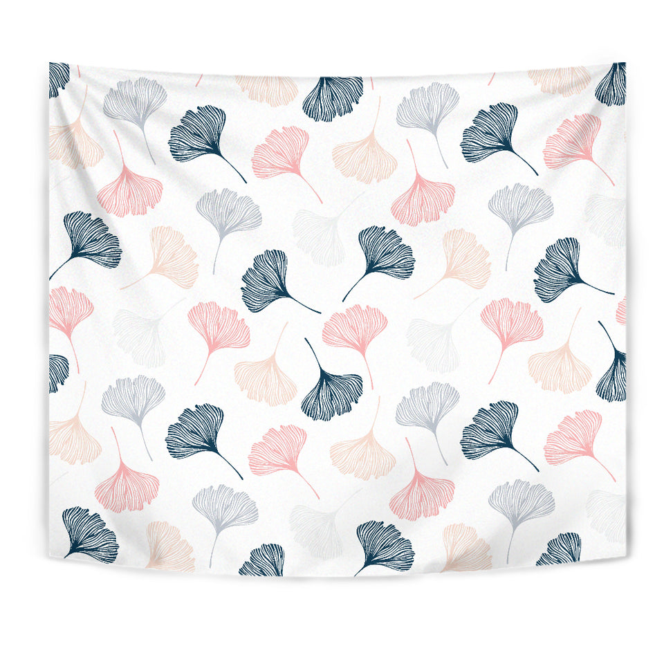 Black Gray Cream Coral Ginkgo Leaves Pattern Wall Tapestry