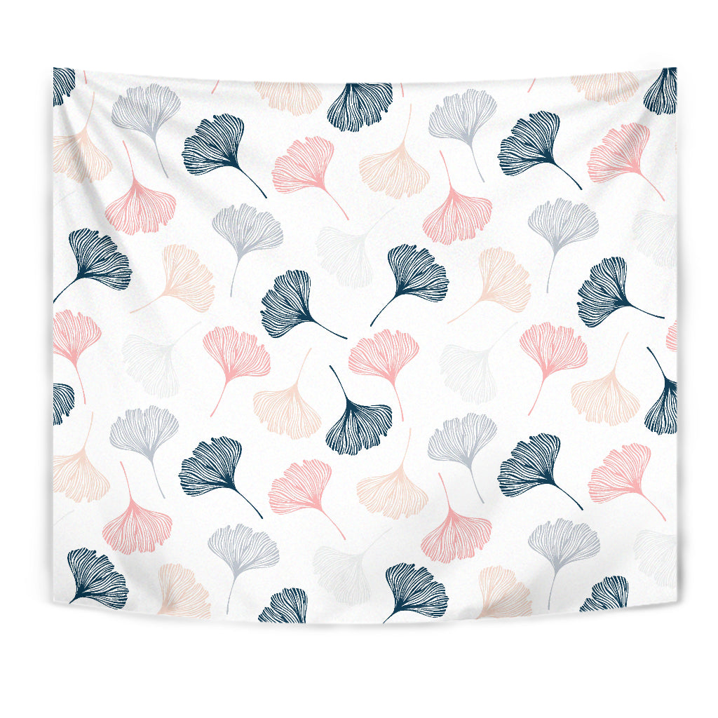 Black Gray Cream Coral Ginkgo Leaves Pattern Wall Tapestry
