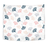 Black Gray Cream Coral Ginkgo Leaves Pattern Wall Tapestry