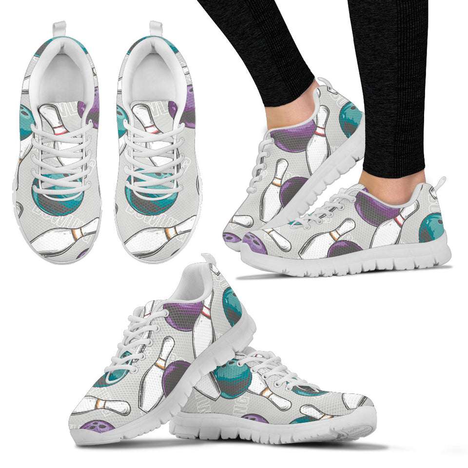 Bowling Ball And Pin Gray Background Women'S Sneaker Shoes