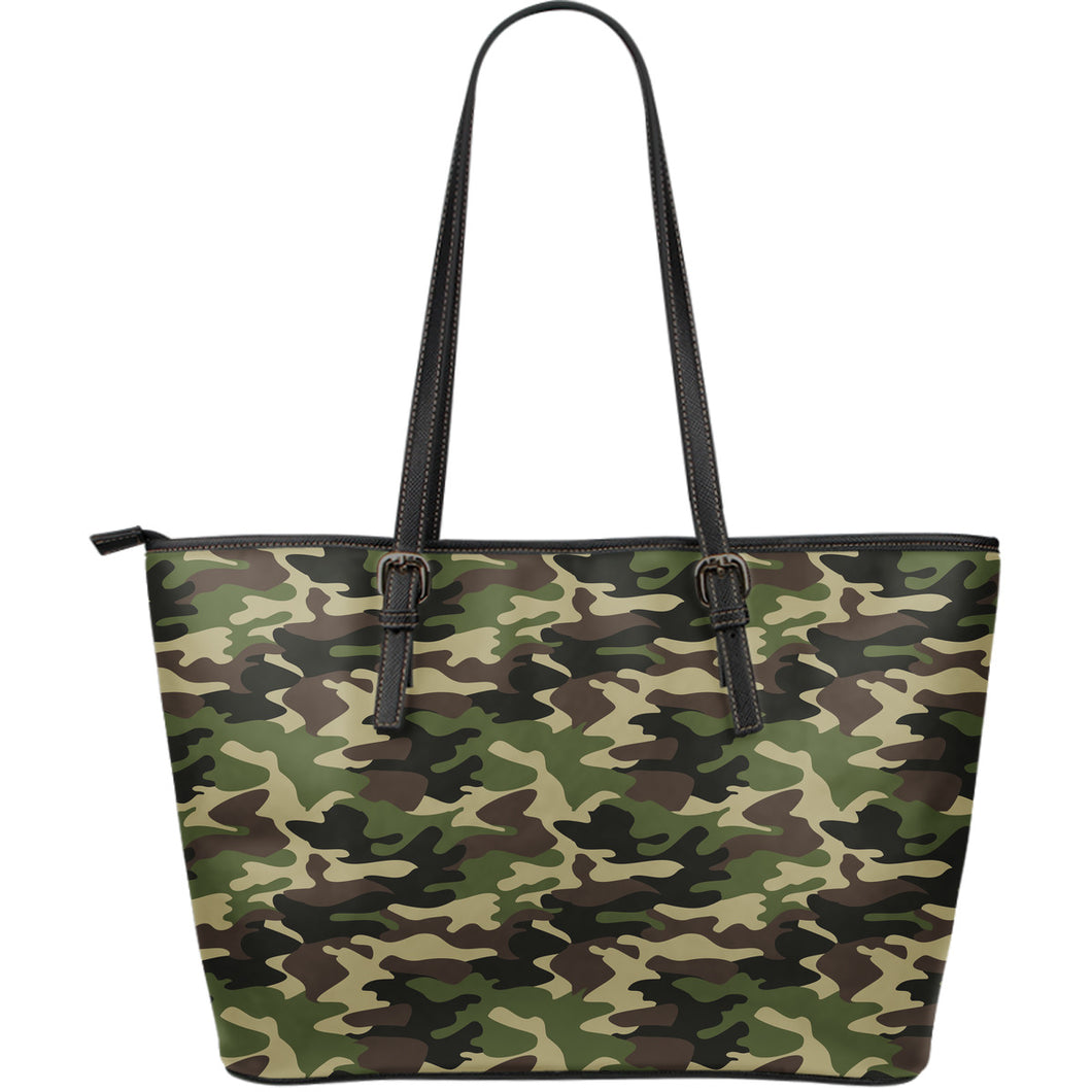 Dark Green Camo Camouflage Pattern Large Leather Tote Bag