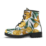 Yellow Tulips Pattern Leather Boots