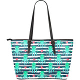 Cute Octopuses Heart Striped Background Large Leather Tote Bag