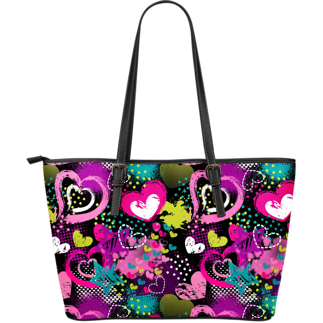 Heart Dot Wave Star Creative Design Pattern Large Leather Tote Bag