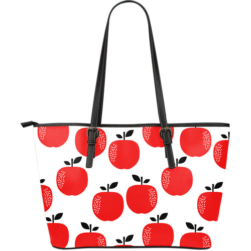 Red Apples White Background Large Leather Tote Bag