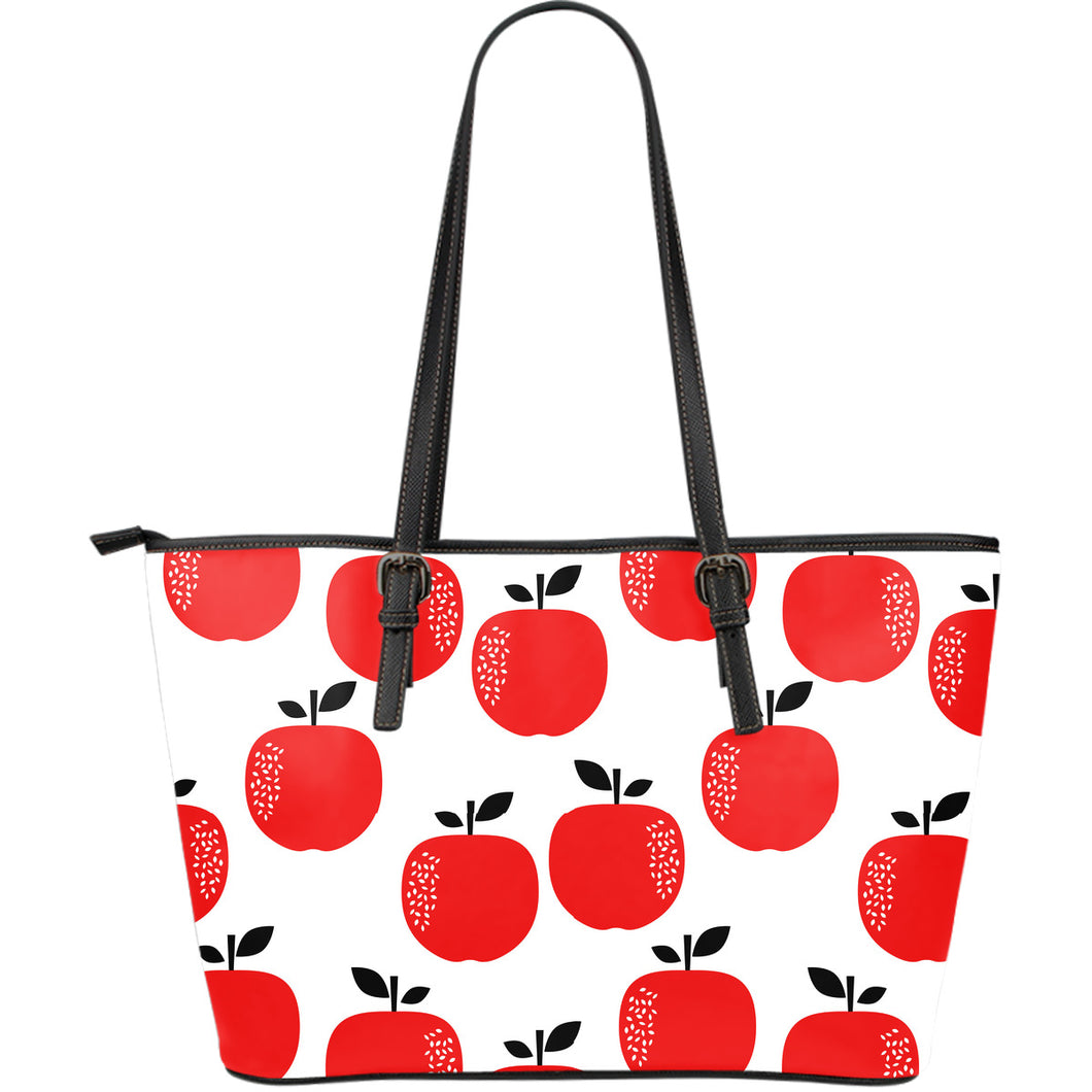 Red Apples White Background Large Leather Tote Bag