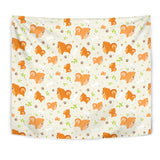 Cute Brown Pomeranian Paw Leave Bone Pattern Wall Tapestry