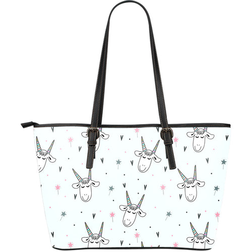 Cute Goat Design Pattern Large Leather Tote Bag