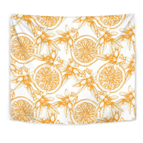 Hand Drawn Orange Fruit Pattern Wall Tapestry