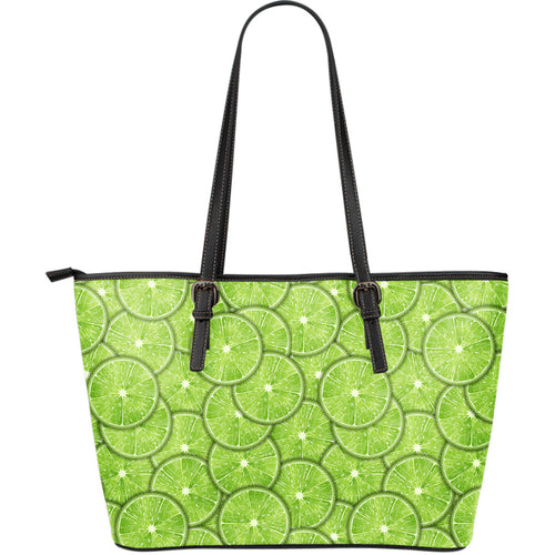 Slices Of Lime Pattern Large Leather Tote Bag