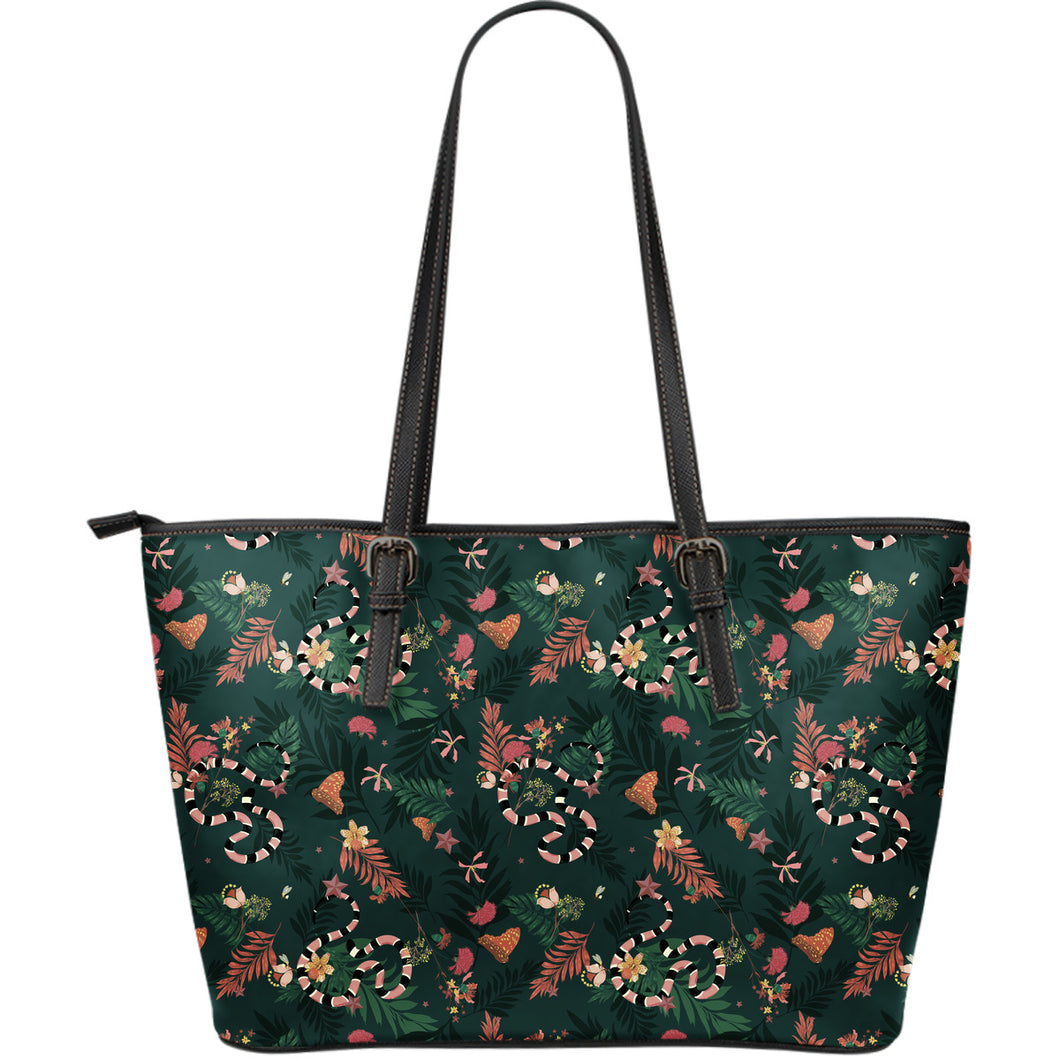 Snake Forest Pattern Large Leather Tote Bag