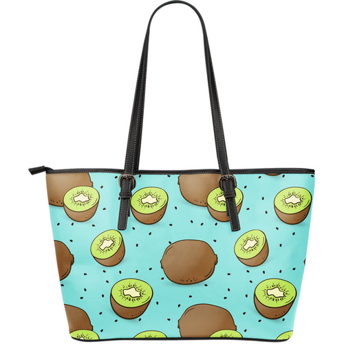 Kiwi Blue Background Large Leather Tote Bag