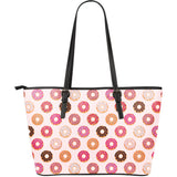 Colorful Donut Pattern Large Leather Tote Bag