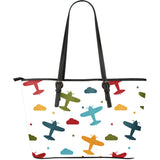 Airplane Star Cloud Colorful Large Leather Tote Bag