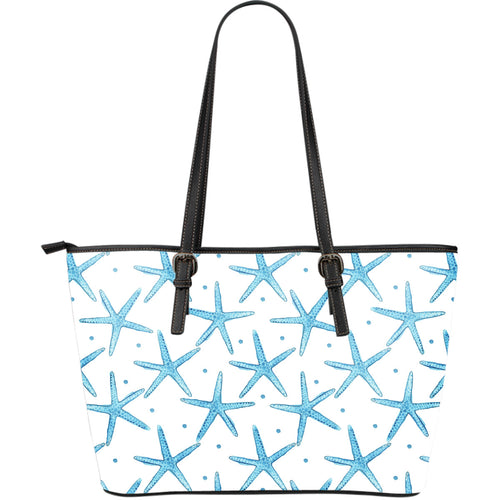 Watercolor Starfish Pattern Large Leather Tote Bag