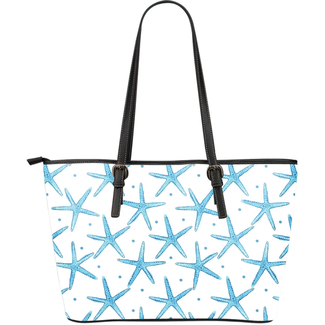 Watercolor Starfish Pattern Large Leather Tote Bag