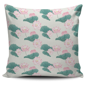 Pink Lotus Waterlily Leaves Pattern Pillow Cover