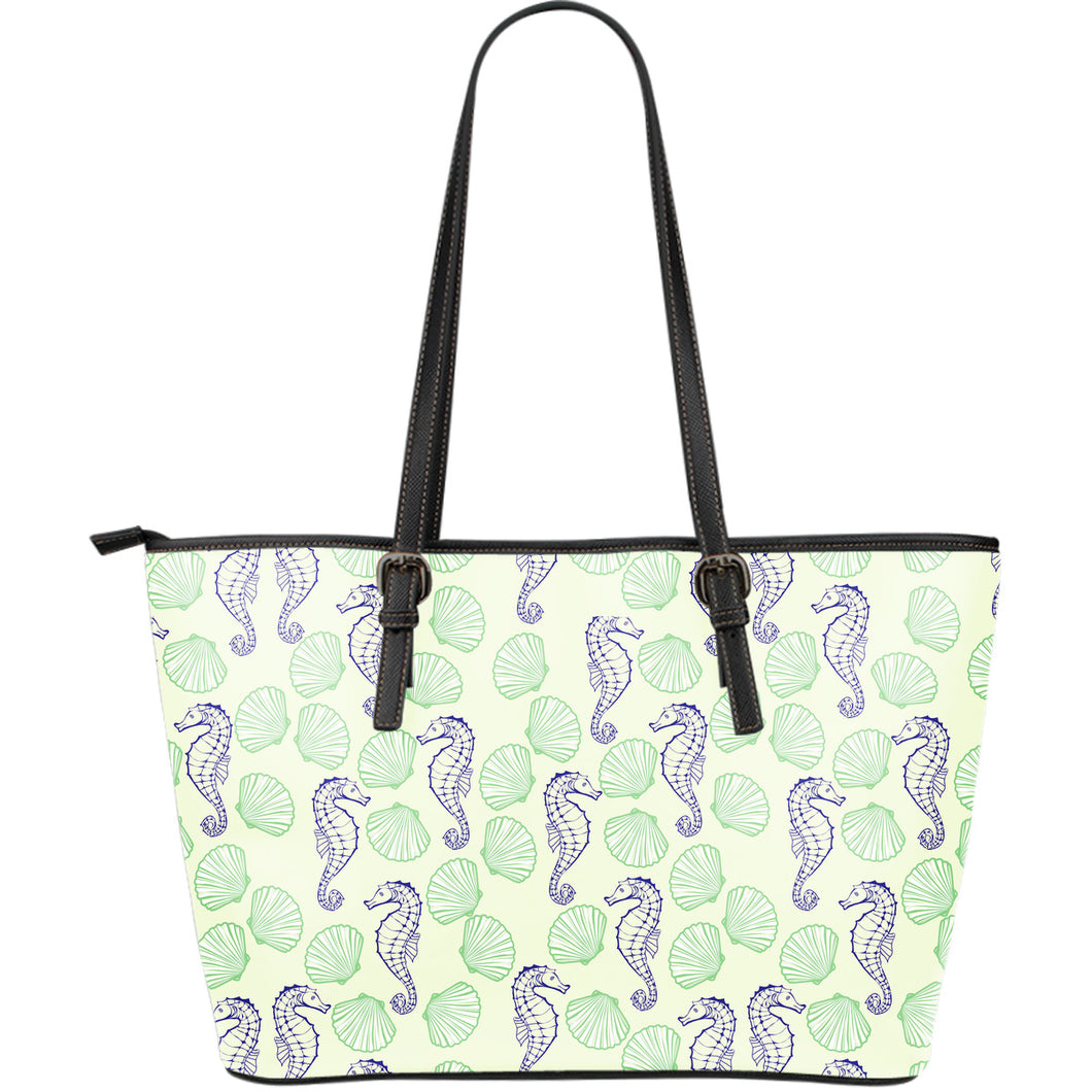 Seahorse Shell Pattern Large Leather Tote Bag