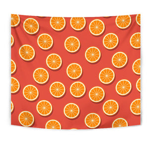 Oranges Pattern Red Background Wall Tapestry