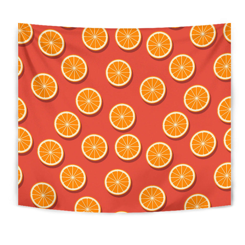 Oranges Pattern Red Background Wall Tapestry