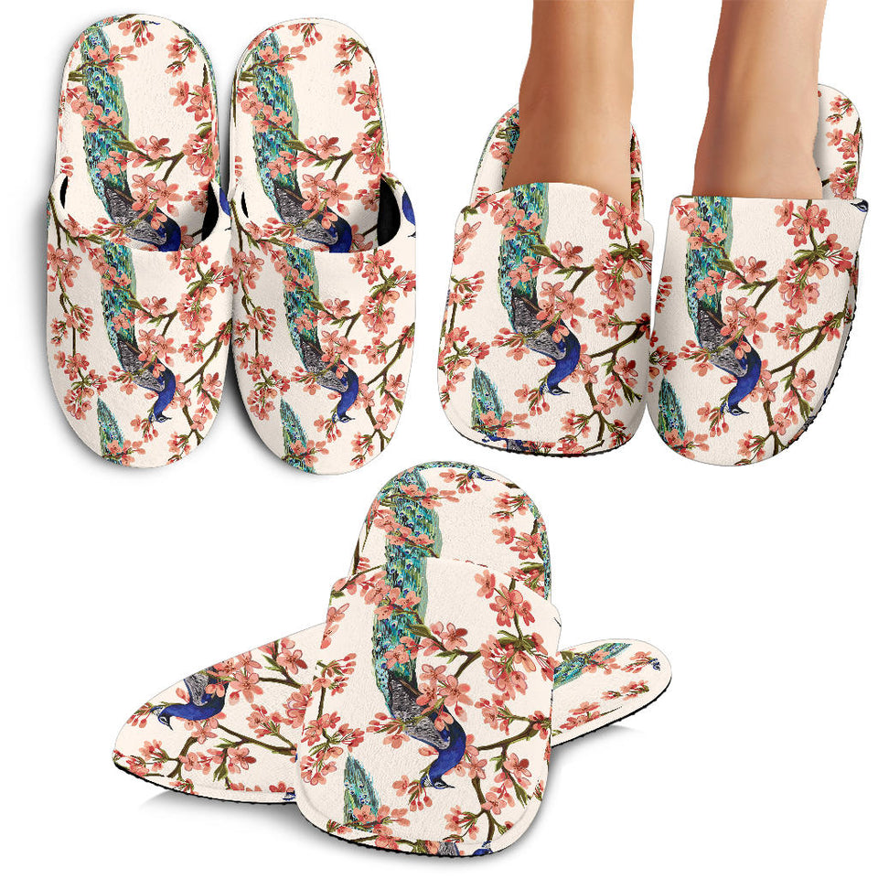 Peacock Tropical Flower Pattern Slippers