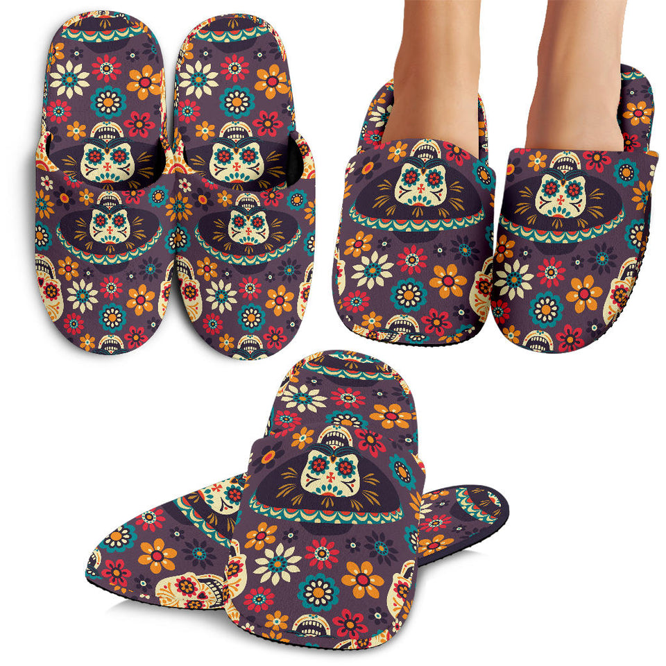 Sugar Skulls Flower Maxican Pattern Slippers