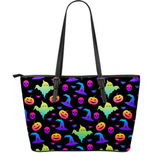 Colorful Halloween Background Large Leather Tote Bag
