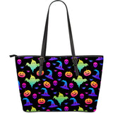 Colorful Halloween Background Large Leather Tote Bag