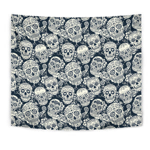 Sugar Skull Black White Pattern Wall Tapestry