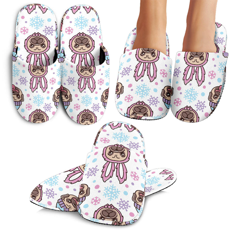 Cute Pug Hat Rabbit Costume Pattern Slippers