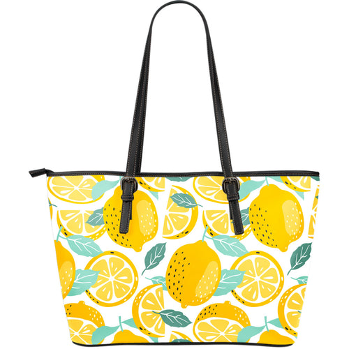 Lemon Design Pattern Large Leather Tote Bag