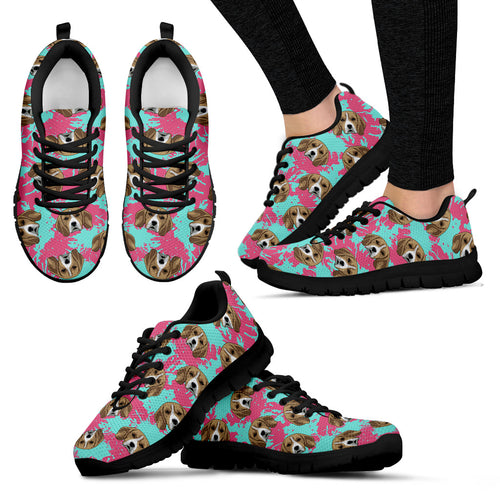Beagle Muzzles Turquoise Paint Splashes Pink Pattern Women'S Sneaker Shoes