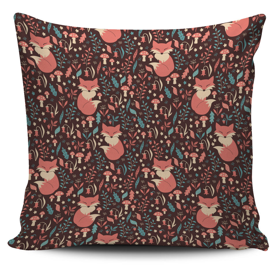 Fox Leaves Mushroom Pattern Pillow Cover