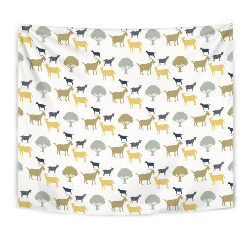 Silhouettes Of Goat And Tree Pattern Wall Tapestry