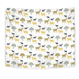 Silhouettes Of Goat And Tree Pattern Wall Tapestry