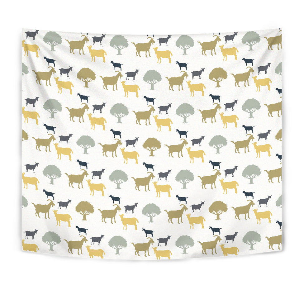 Silhouettes Of Goat And Tree Pattern Wall Tapestry