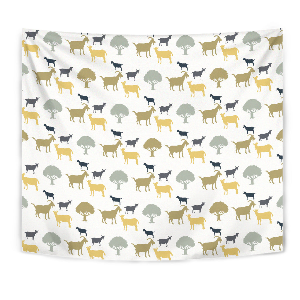 Silhouettes Of Goat And Tree Pattern Wall Tapestry