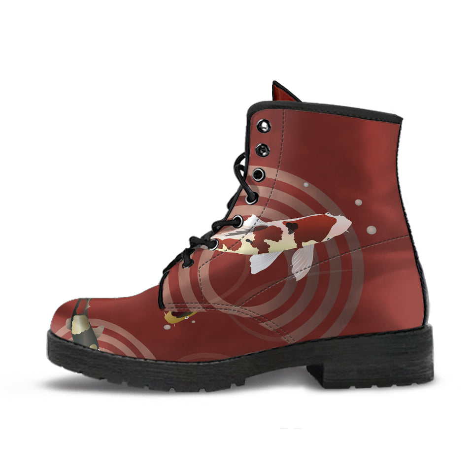 Koi Fish Carp Fish Red Background Leather Boots