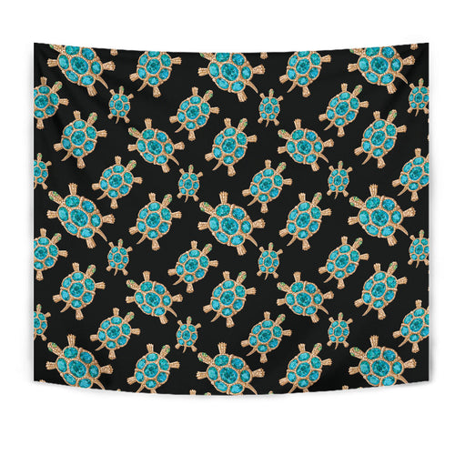 Sea Turtle Blue Stone Pattern Wall Tapestry