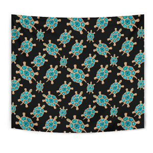Sea Turtle Blue Stone Pattern Wall Tapestry