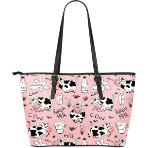 Cows Milk Product Pink Background Large Leather Tote Bag